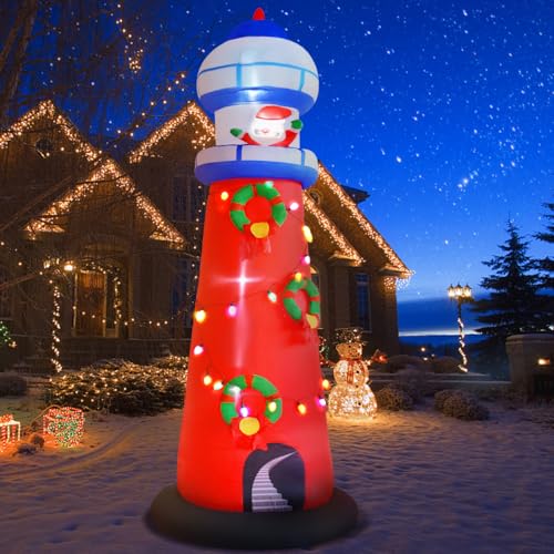 Aignc Christmas Inflatable Lighthouse Decorations, 10Ft Giant Blow Up Beacon With Santa Claus Built In Colorful Led Bulbs Inflate Lighting House For Xmas Party Winter Holiday Yard Lawn Outdoor Oranments thumb #1