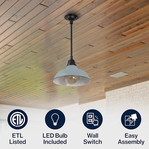Image of JONATHAN Y Jasper 1-Light Farmhouse 12.25 inch Metal Pendant, Matte Silver Blue | Indoor Outdoor Use, Rustic Vintage Dome Shade, Adjustable Height, Kitchen Island Porch Entryway, LED Bulb Included