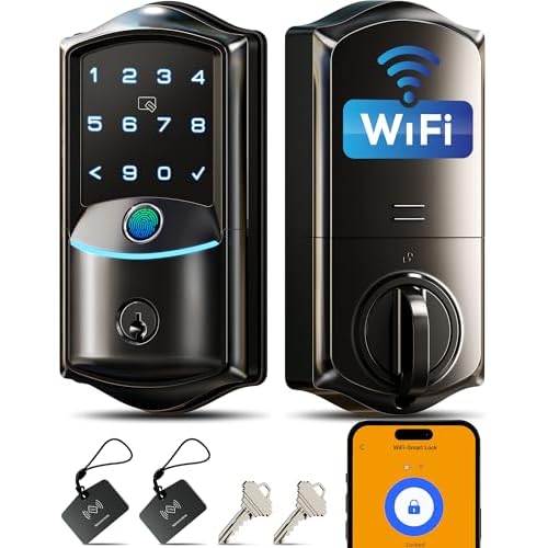 Veise VE027 Built-in Wi-Fi Fingerprint Smart Door Lock, App Remote Control, No Bridge Required, Electronic Digital Keypad Front Door Deadbolt, Keyless Entry, Auto Lock, IP65 Waterproof, Matt