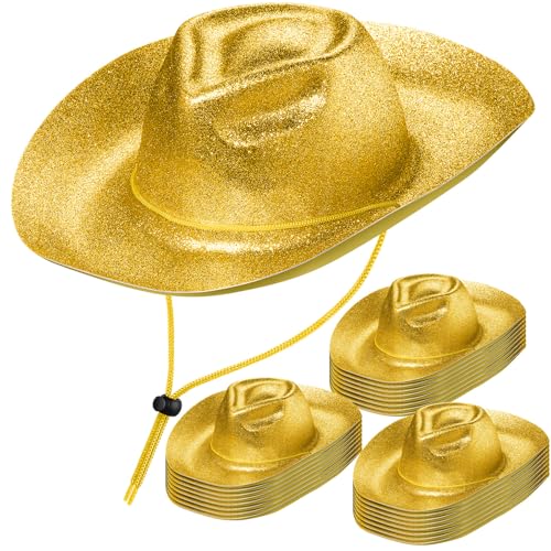 Image of Shyyween 24pcs Sparkly Western Cowgirl Hats for Adult Bulk Glitter Cowboy Hat Adjustable for Men Women Bachelor Western Party