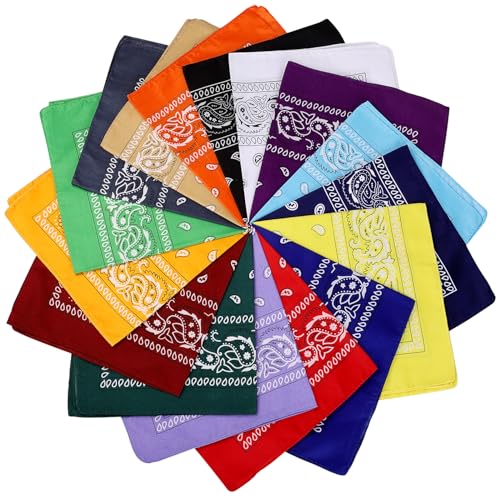 CECIAOAIME 16 Pcs Bandanas Multi-Purpose Bandana Headbands Party Outdoor Head Scarf 22x22 inch Handkerchiefs for Women Men
