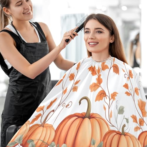 Capa para cortar cabello impermeable profesional para barbería con cierre de broche ajustable y diseño de calabaza con hojas miniatura 7