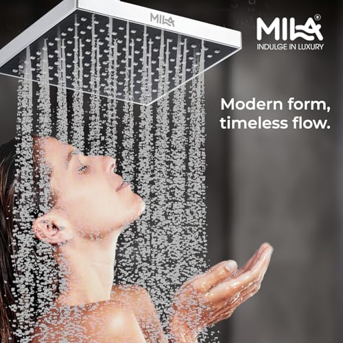 Image of Mila Matte Rain Shower| Chrome Finish Square Overhead Shower | 200 * 200mm Ceiling Mounted | ABS Body| Single Function Rainfall Shower for Broad Coverage & Water Efficiency| (Without Arm)