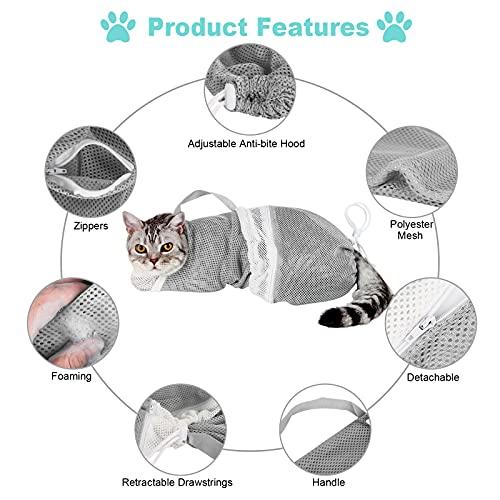 Image of Cat Bathing Bag Adjustable Cat Grooming Net Bag Anti-bite & Anti-Scratch Cat Bath Washing Restraint Bag, Breathable Mesh Cat Grooming Bag for Shower, Nail Trimming, Injection | Secure Restraint for Safer Grooming and Bathing, Reducing Stress and Helping Prevent Scratches and Escapes