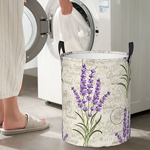 Lavender Flower Dirty Clothes Hamper Basket For Laundry, Pretty Purple Floral Round Storage Bin For Women Girls Room, Collapsible Organizer Basket Toy Bins For Bedroom, Large 16.5"X13.8" #TOP6