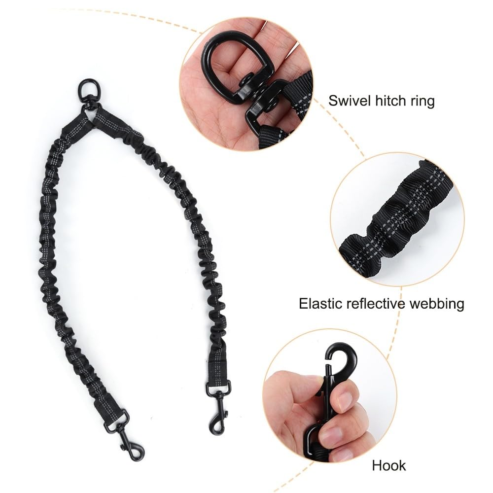 DONGKER Guinzaglio Doppio Cani,Accoppiatore Guinzagli Elastico Riflettente per Cane Girevole a 360 ° per 2 Cani Correre Camminare Fare Jogging