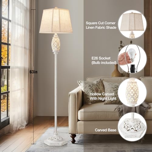 Image of Luvkczc Rustic Floor Lamp with Floral Cutouts & Light,Resin Standing Lamp | Vintage Farmhouse Style Floor Lamps for Living Room, Bedroom ,Study (Bulb Included)