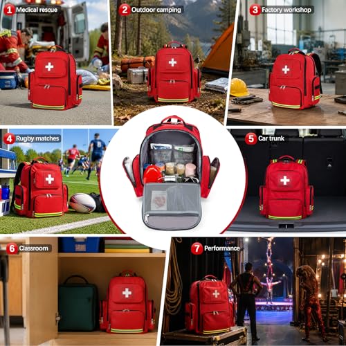 Image of Gatycallaty First Aid Backpack Medical Emt First Responder Bag Empty Ems Emergency Home Health Hiking Trauma Travel Camping (Red, Large)
