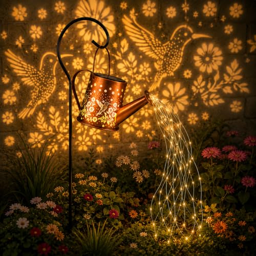 Solar Watering Can Light LED String Lantern Hummingbird Garden Yard Decor