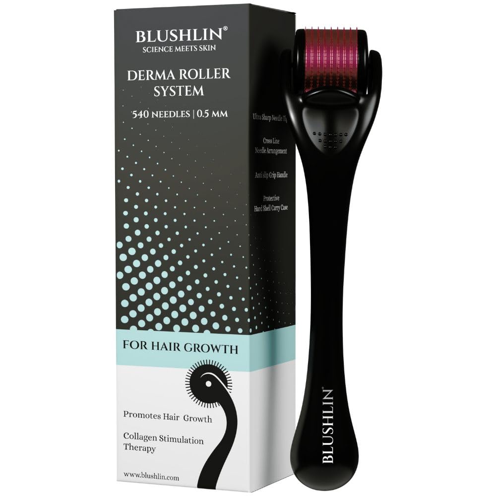 Blushlin Derma Roller for Hair Growth | 0.5 mm 540 Titanium Alloy Micro Needles | Suitable for Hair | Reduces Hair Fall | Stimulates Hair Follicles | Easy to use | Safe & Effective