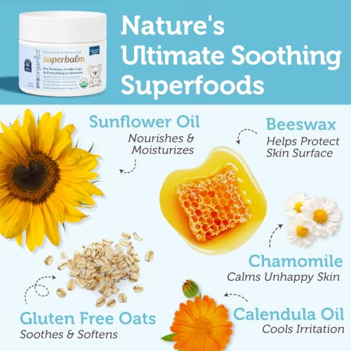 Image of Superbalm USDA Organic Healing Ointment for Baby Eczema & Cradle Cap - 8oz | 100% Natural Soothing Superfood Cream for Toddler & Kids - Eczema, Cradle Cap, Baby Acne & Rashes - Non-Toxic, Fragrance-Free