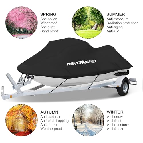 Image of NEVERLAND Jet Ski Cover Suitable for 2 3 Seater Jetski Covers Heavy Duty Waterproof with 2 Air Vent Marine Grade UV Resistant Compatible with Yamaha Sea-Doo Lengths 120'' to 135 inch(Black)