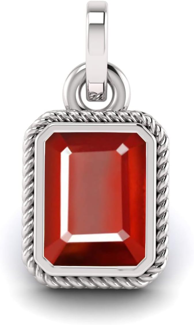 Natural Certified Jewelry Gifts 4.75 Carat Astrological Gomed Hessonite/Garnet Square-Shape Pendant Necklace For Women 925 Sterling Silver For Women's