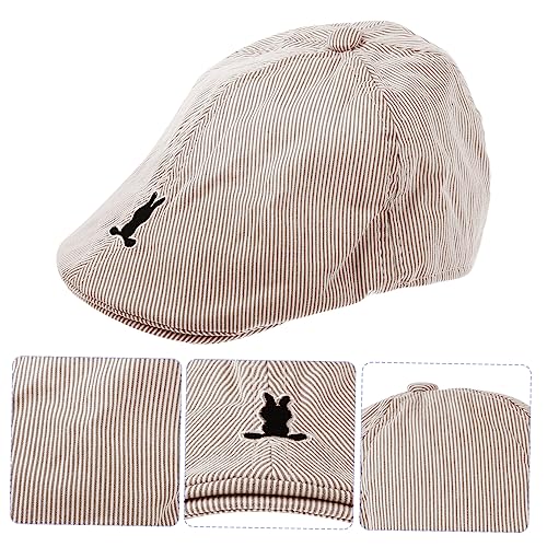 Kids Striped Bunny Beret Hat Toddler Beret for Baby Cute Rabbit Design Comfortable Cotton Blend for Boys and Girls for Outdoor Activities Beige3