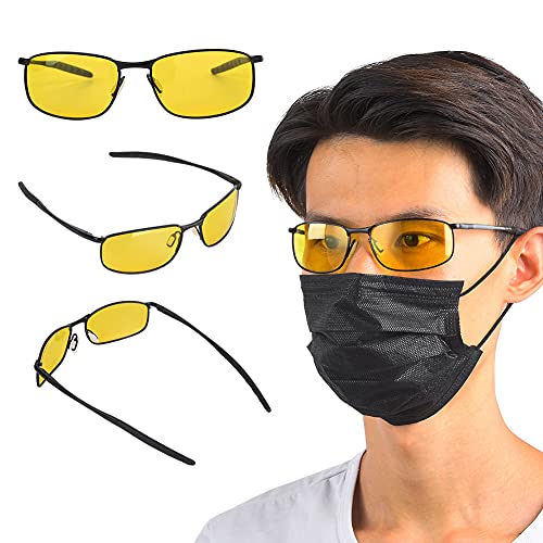 Sports Sunglasses for Night Vision, Metal Frame Rectangular Sports Sunglasses with Anti-Glare Amber Lenses for Men Women Cycling Driving Fishing3