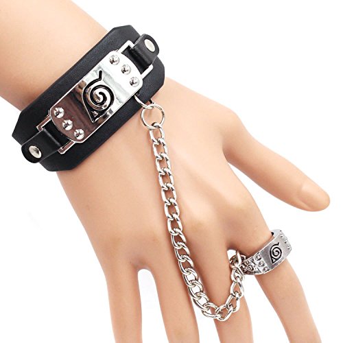 Zaroter Anime Naruto Shippuden Konoha Leaf Village Logo Bracelet Ring Punk Rivet Cosplay