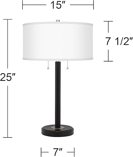 Miniatura 4 de Possini Euro Design Juego de 2 lámparas de mesa modernas de 25 pulgadas de alto con puerto de carga USB, tela de arpillera de bronce negro, pantalla