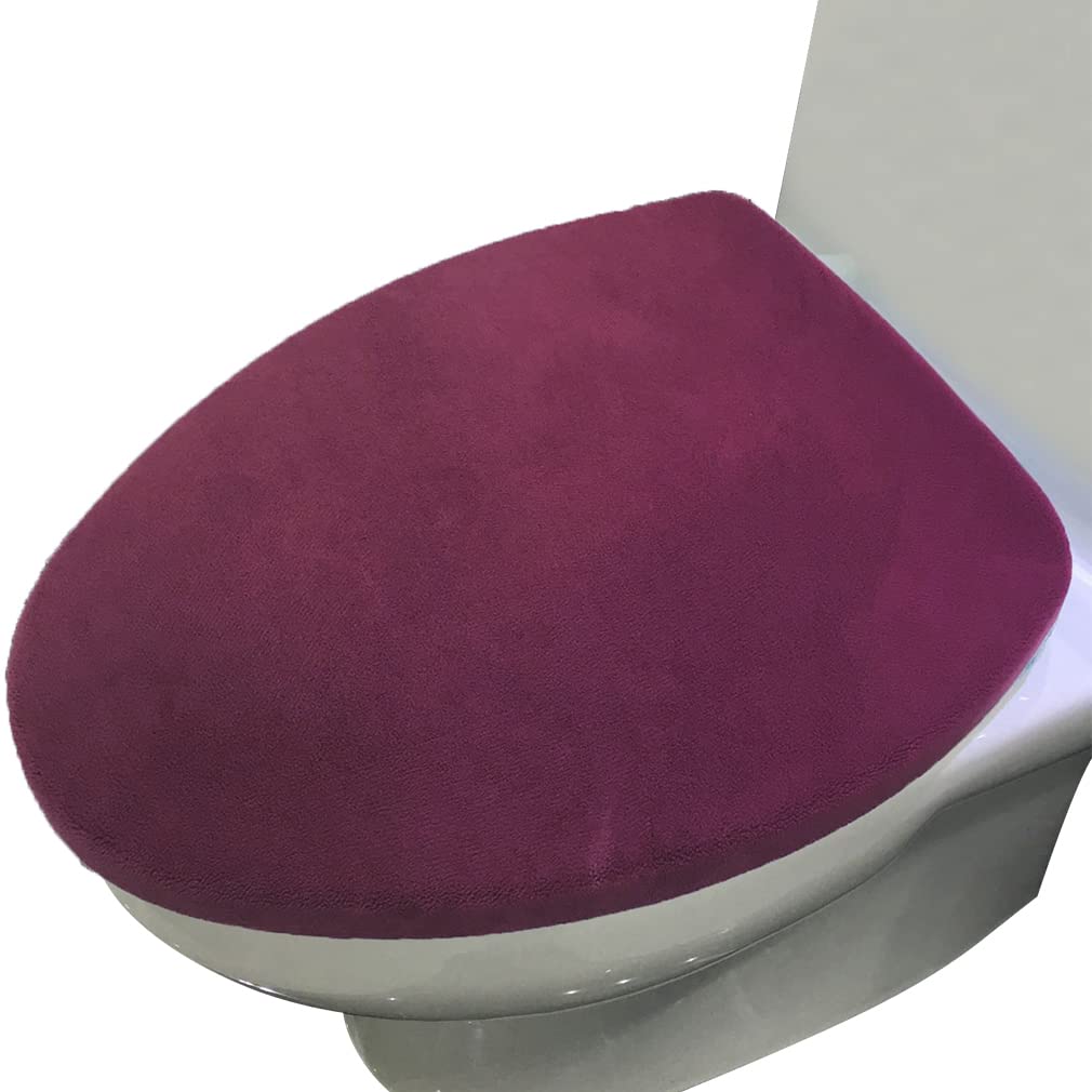 Madeals Burgundy Microfiber Toilet Lid Cover Soft And Absorbent, Comfortable Bathroom Toilet Lid Cover Seat Fits Most Size Toilet Lids For