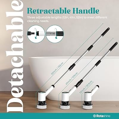 Electric Spin Scrubber - Electric Scrubber for Cleaning with 7 Replaceable Heads - Full-Body Waterproof Tub Scrubber with Long Handle - Electric Brush Cleaner for Bathroom