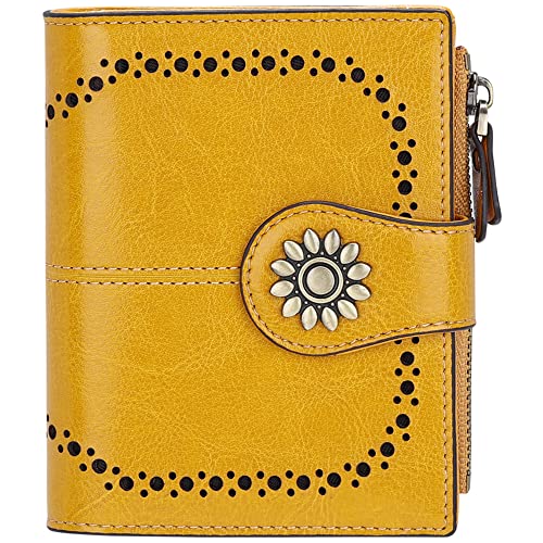 Lavemi Womens Leather Wallet Small Compact Rfid Blocking Credit Card Case Purse With Zipper Pocket(Yellow) #TOP8