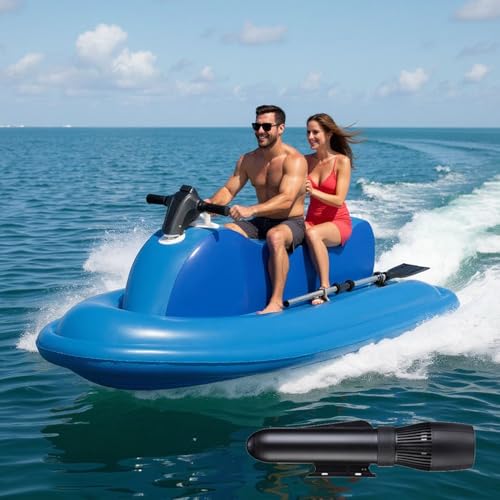 Gommone Gonfiabile 2 Posti 2025 (Blu) - Motore Elettrico 500W, 220kg capacità, 7km/h velocità Max, 130min Autonomia, Doppia Pinna Stabilizzante, PVC Rinforzato 0.9mm, Kit Completo, con Elica