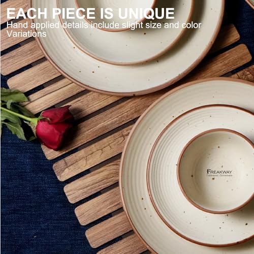 Image of Freakway Ribbed Ceramic Dinner Plates 10 Inch with Bowls Set of 12 Pieces | 6 Dinner Plates & 6 Bowl /katori | Dishwasher & Microwave Safe - Off White