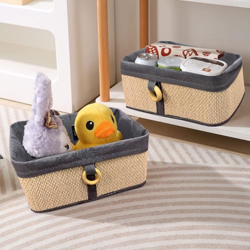 Image of LUXE HOME INTERNATIONAL Storage Basket Brick Bamboo Box Eco-Friendly, Foldable & Lightweight Organizer (Beige, 30x20x12 cm, Pack of 2)