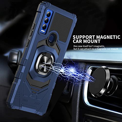 For Cricket Ovation 3 Case, With Tempered Glass Screen Protector Heavy Duty Protection Technology Built-In Kickstand Rugged Shockproof Protective Phone Case For Cricket Ovation 3, (Blue) #TOP4