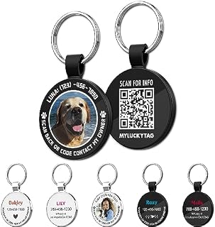 MYLUCKYTAG Personalized Pet ID Tags Dog Tags - QR Code ID Tags - Pet Online Profile - Send Pet Location Alert Email When Scanning