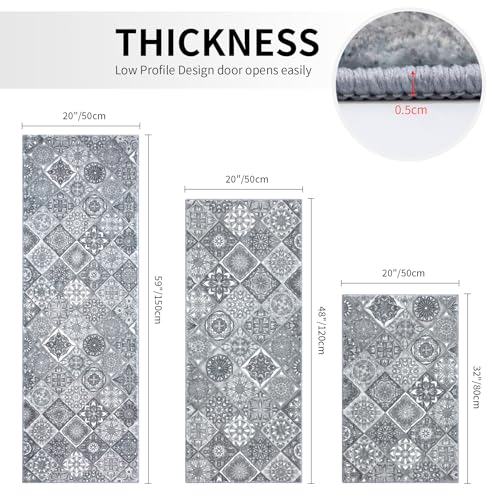 Kitchen Mats Non Slip Washable Kitchen Rug Sets 3 Piece Grey kitchen Runners for Hallway Laundry Room 50x80cm+50x120cm+50x150cm - Image 3