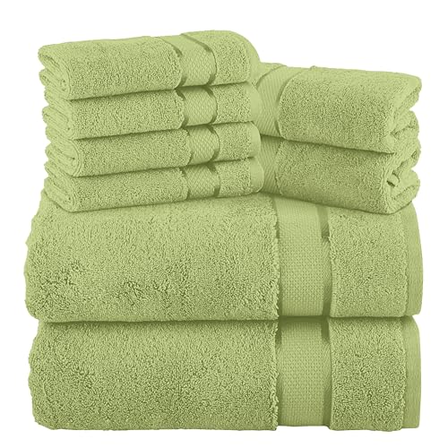 Image of Elegant Comfort Premium Cotton 8-Piece Towel Set, Includes 4 Washcloths, 2 Hand Towels and 2 Bath Towels, 100% Turkish Cotton - Highly Absorbent and Super Soft Towels for Bathroom, Sage