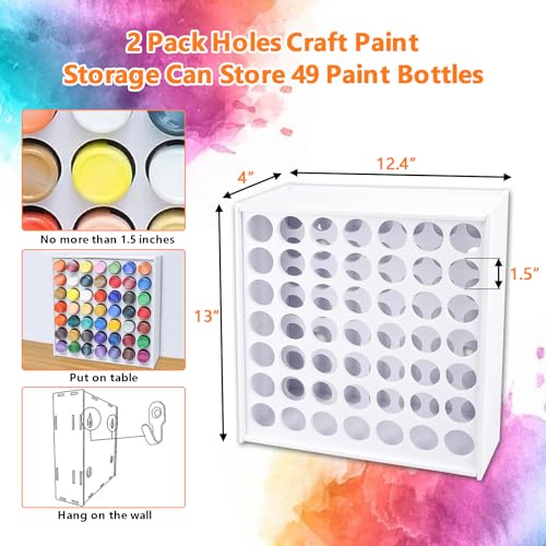 Image of 2 Packs 49 Holes Craft Paint Storage Organizer, Vertical Paint Rack Stand for Apple Barrel, Wall Mounted Paint Holder