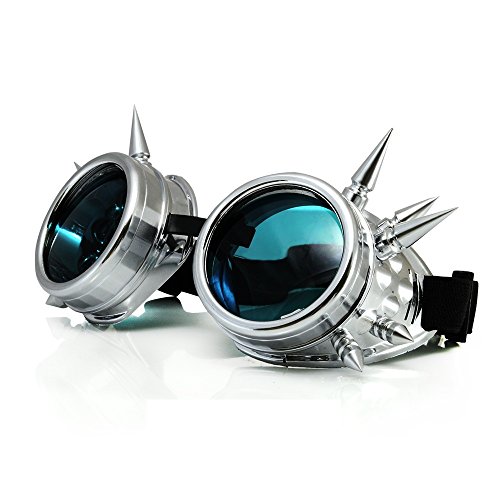 4sold Lunettes de soleil cyber Design à pics style punk noir argent moyen Cover