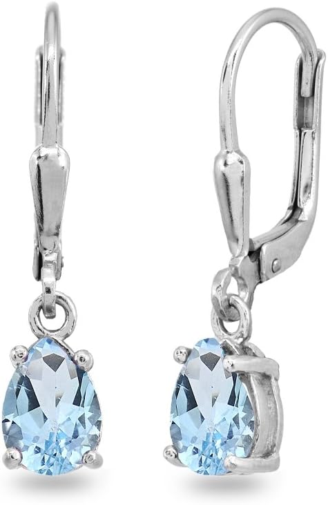 Sterling Silver Genuine or Simulated Gemstone 7x5mm Pear-Cut Teardrop Drop Dangle Leverback Earrings