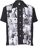 Schwarz Rock Steady Bettie Page 50s Pinup Poses Collage Bowling Shirt Hemd