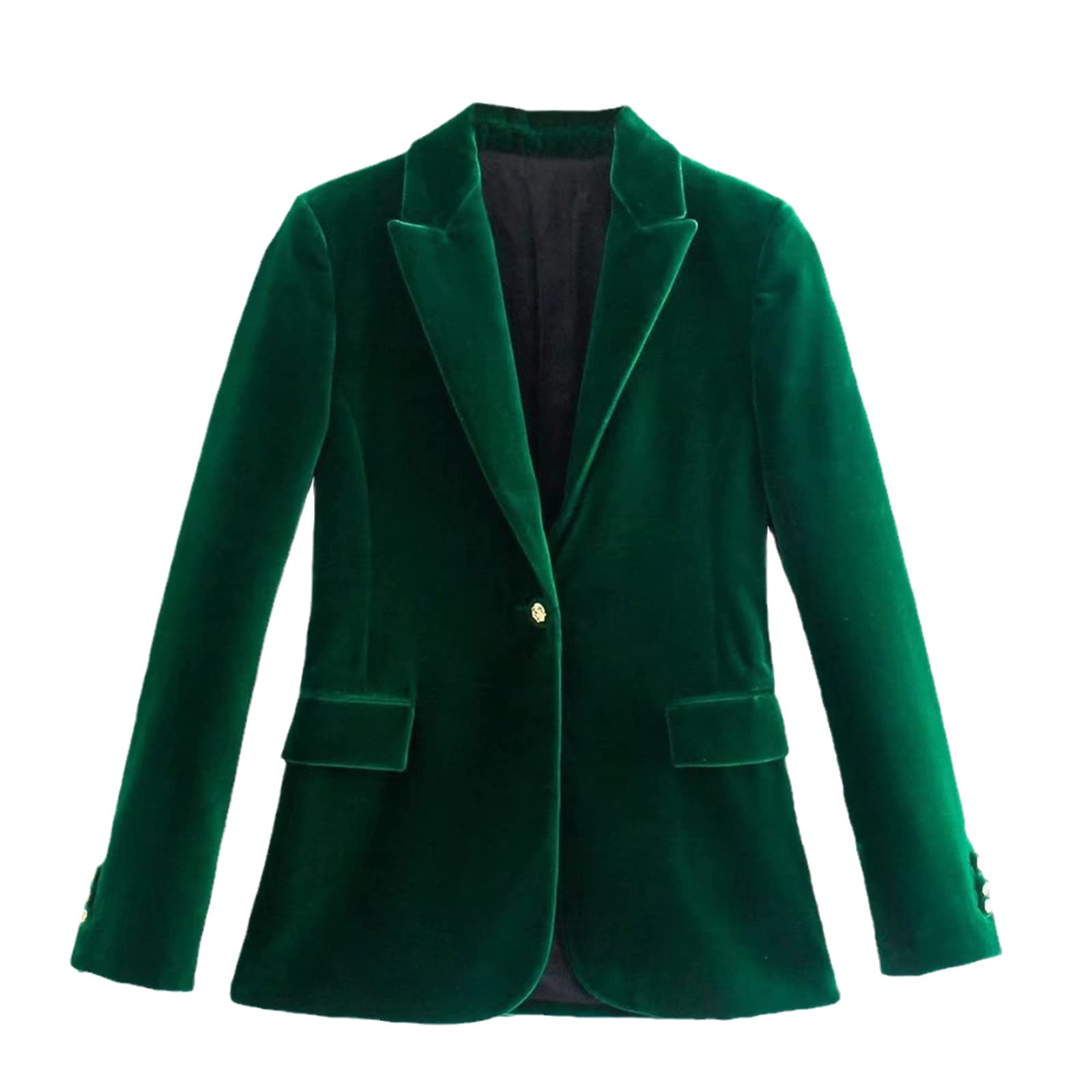 Donne Verde Velluto Blazer Giacca Lady Slim Fit Ufficio Solido Manica Lunga Singolo Pulsante Cappotto Top