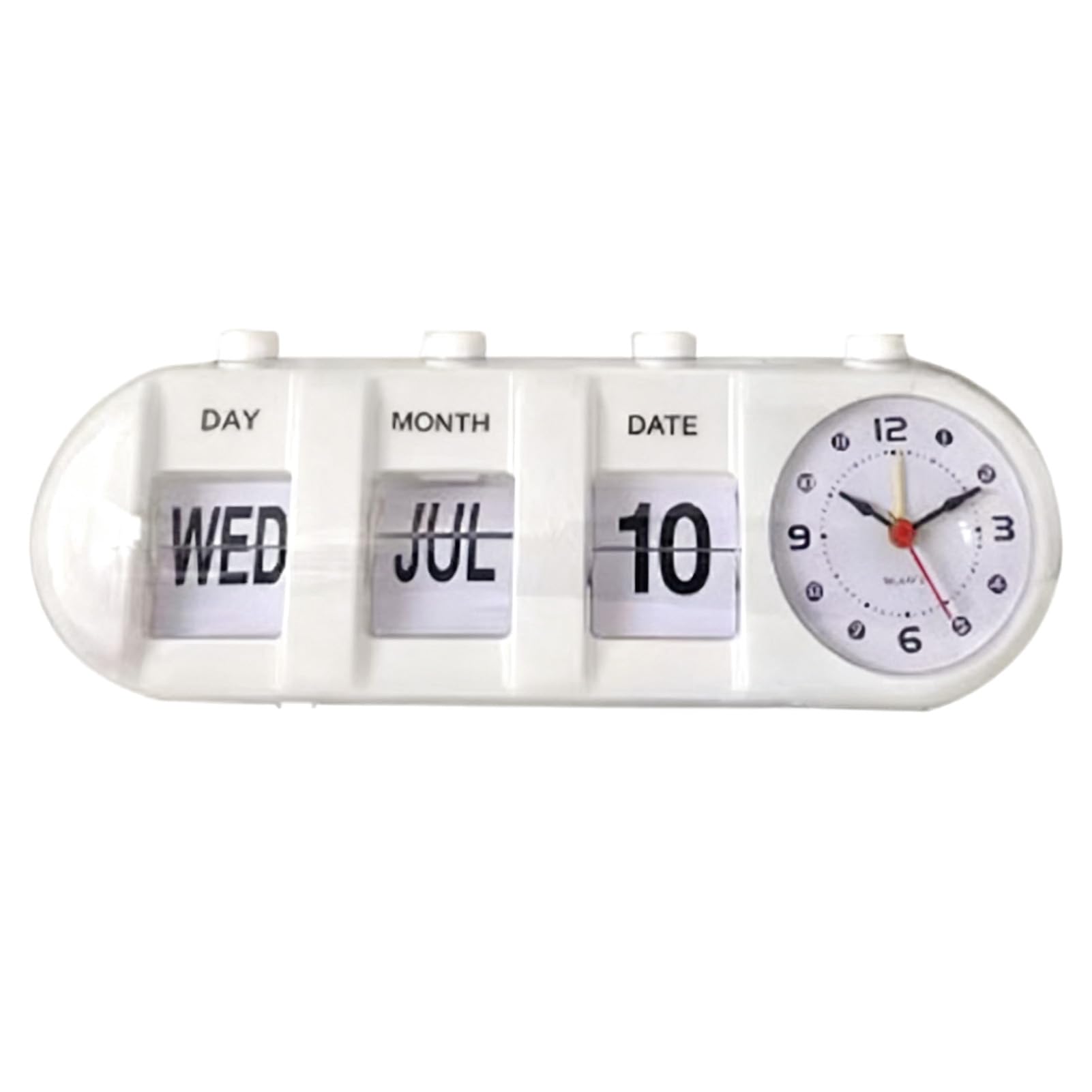 Alarm Clocks LED Digital Clock, Retro Table Auto Flip Clock Non Ticking Calendar Alarm Clock Jump Desktop Clock with Date, Month, Day of Week Display (White)