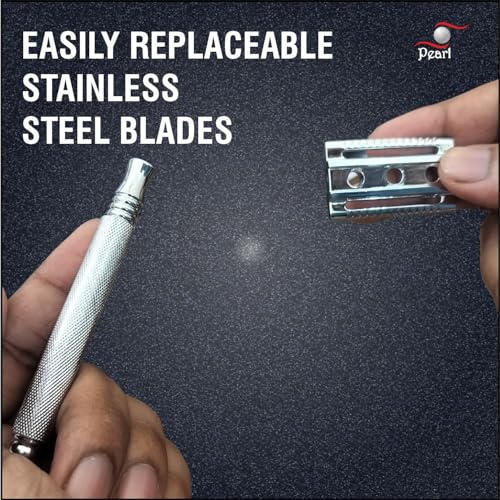 Image of Pearl Shaving Double Edge Safety Razor (SS-01 CC-CHROME) made with Brass Metal- Classic & Traditional | Complimentary Blade Refills | Shaving Kit | Holi Gift Option