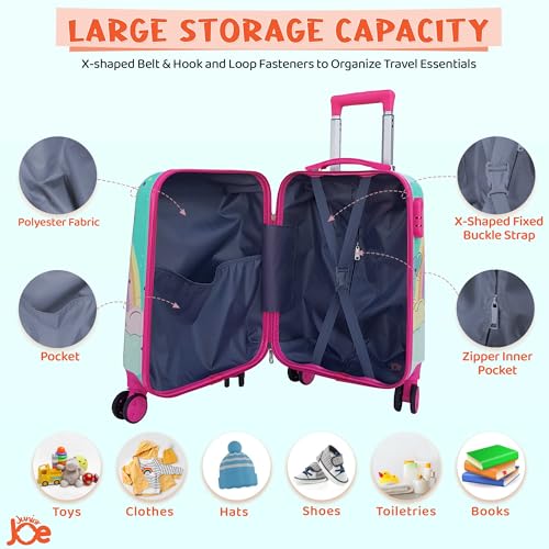 Image of JUNIOR JOE Abs Hard Shell 360 Degree 20 Inch Kids Suitcase with 4 Wheel Travel Trolley Bag (4 Day Trip) (Design-7, 20 INCH), 53 cm, Green