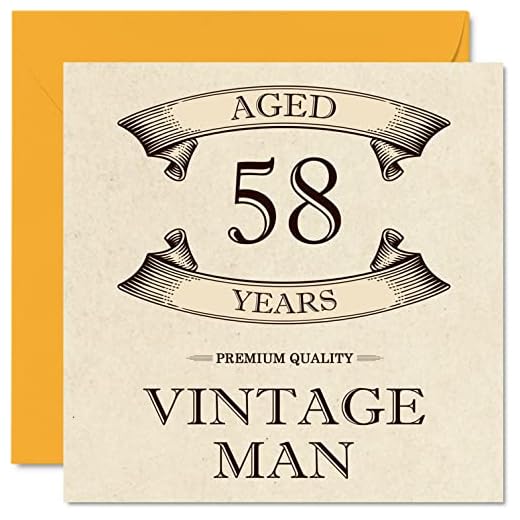 Tarjetas de cumpleaños vintage de 58 años para hombres, de 58 años, divertida tarjeta de cumpleaños para colega, papá, marido, novio, tío, hermano, amigo, tarjetas de felicitación, tarjeta de 58