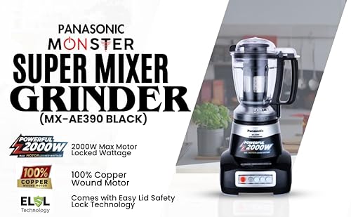 Panasonic-MX-AE390-Black-Monster-750-Watts-Super-Mixer-Grinder-With-3-Jar-Two-304-SS-Stainless-Steel-1-Juicer-Extractor-Jar-Warranty-2-Years-Product-5-Years-On-Motor