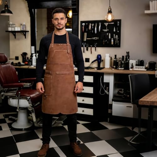 Tablier cuir synthétique barbier au design élégant et épuré