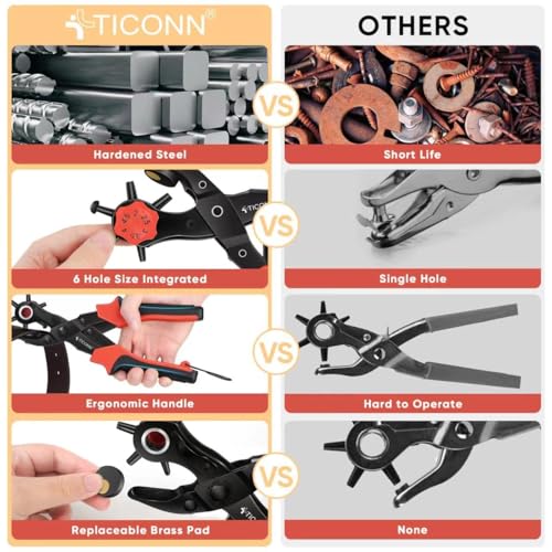 image for TICONN Leather Hole Punch Tool Set, Heavy Duty Multi-Size Hole Puncher