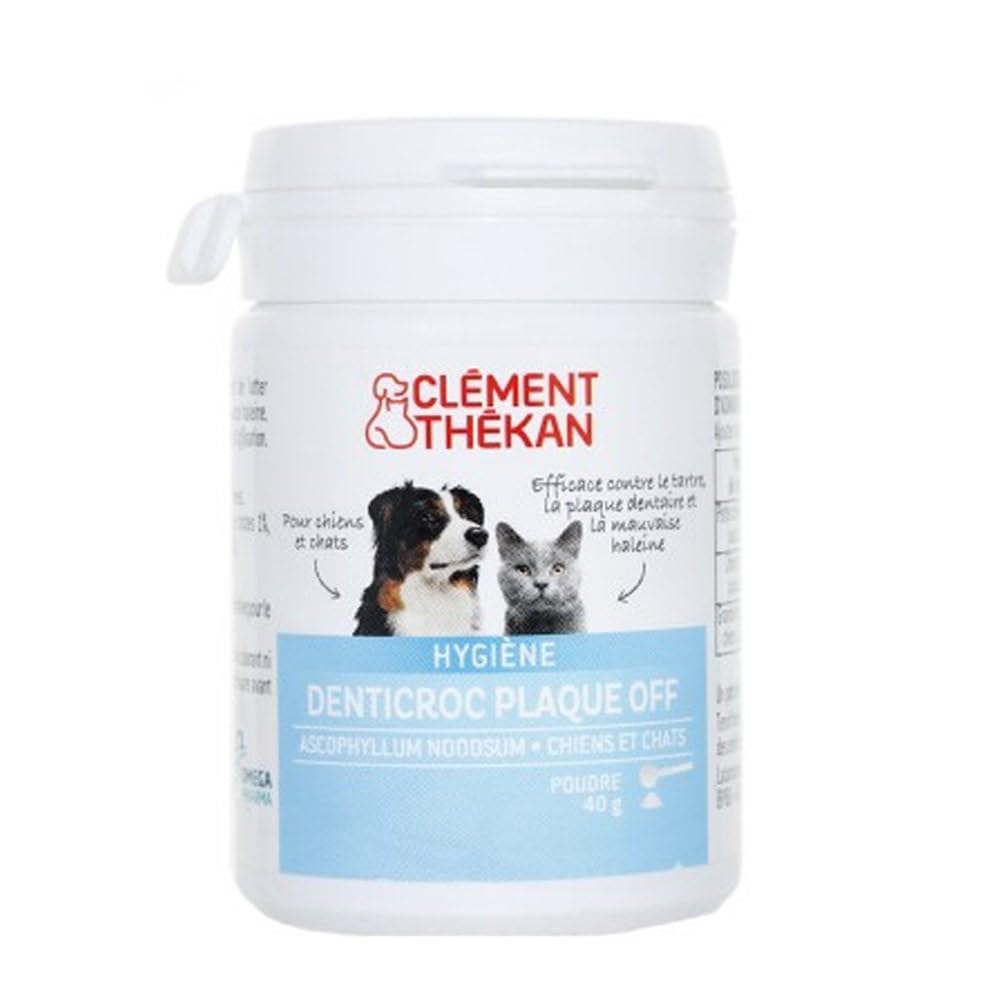 Clément Thékan - Denticroc Plaque Off - Hygiène bucco-dentaire du chien et du chat - Aide à lutter contre le tartre et la mauvaise haleine - Poudre 40 g