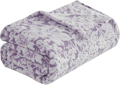 Miniatura 8 de FY FIBER HOUSE Manta de franela de forro polar súper suave y ligera de microfibra con estampado de flores para sofá, 60 x 80 pulgadas, lavanda