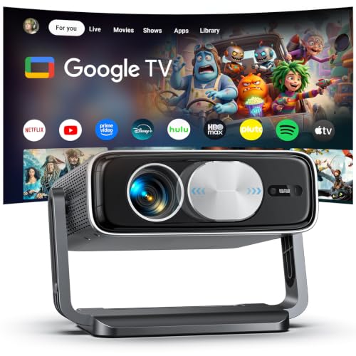 Image of Smart 4K Projector [Bundled with Google TV Stick] with WiFi and Bluetooth, 3000ANSI, Auto Lens Cap, Portable Outdoor Movie Projector with Built-in Apps Auto Focus for Ceiling /Home Theater /Bedroom