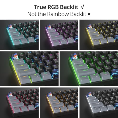 Image of Protable 60% Percent Gaming Keyboard Mechanical, Mini Compact RGB Backlit 61 Keys Wired Office Keyboard with Blue Switch for Mac /Win (Dark /Blue Switch)
