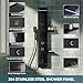 BATHLAVISH 5 in 1 Black Shower Panel Tower System With Storage Shelf, 304 Stainless Steel Shower Tower with Rainfall Shower Handheld and Tub Spout, Powerful Body Jets, Wall-Mounted Shower Set