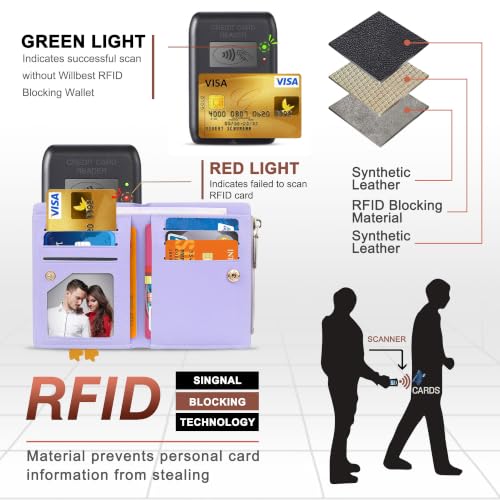 Image of Small Womens Wallet, Cute Bifold RFID Blocking Vegan Wallet for Teen Girls Ladies with Zipper Coin Pocket (Duck Purple)