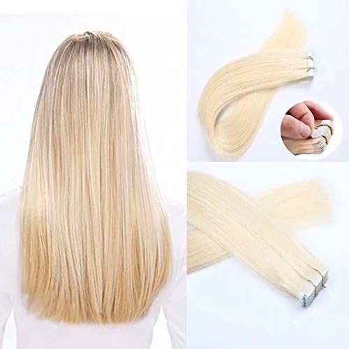 Tape In Hair Exteniosns 100 Remy Human Hair No Tangle No Shedding 24 Inch 70g 20Pcs #60 Lightest Blonde